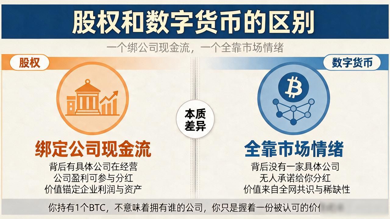 股权和数字货币的区别：一个绑公司现金流，一个全靠市场情绪